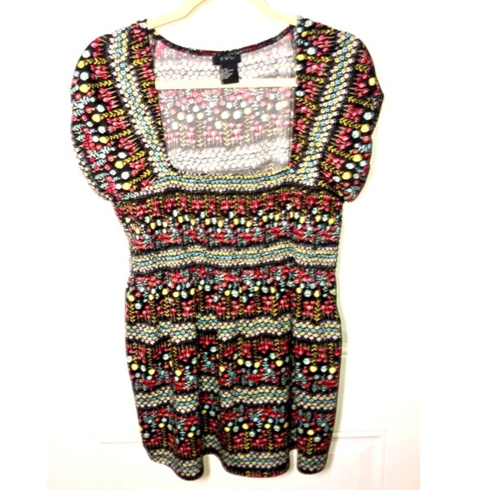 RQT Blouse Red Blue and Yellow Square neck Tunic XL
